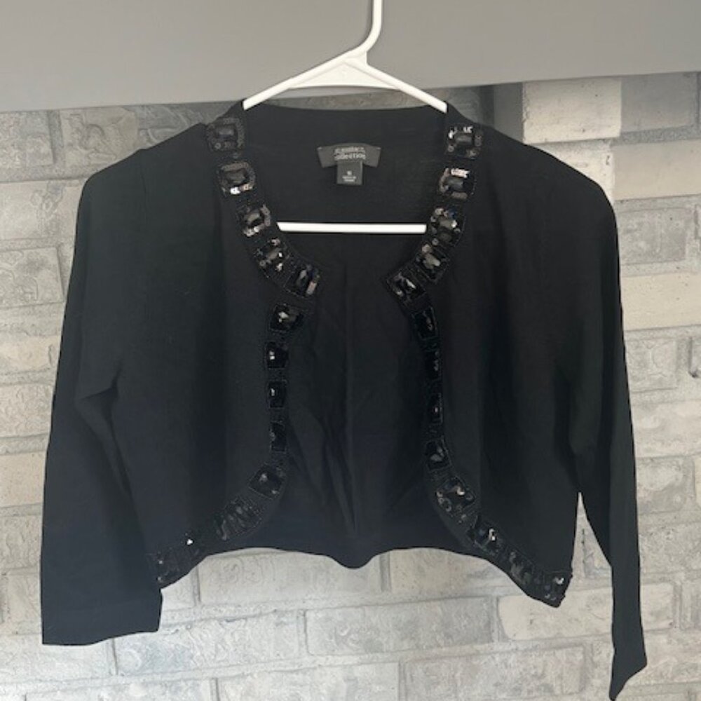 Women's 3/4 Sleeve Shrug, Size S, Black